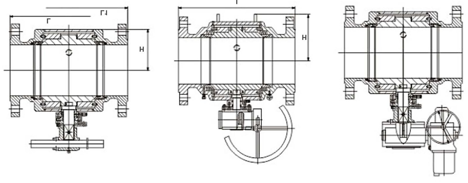 API 608 Flanged Metal-Seated & Resilient Ball Valve CAD Section